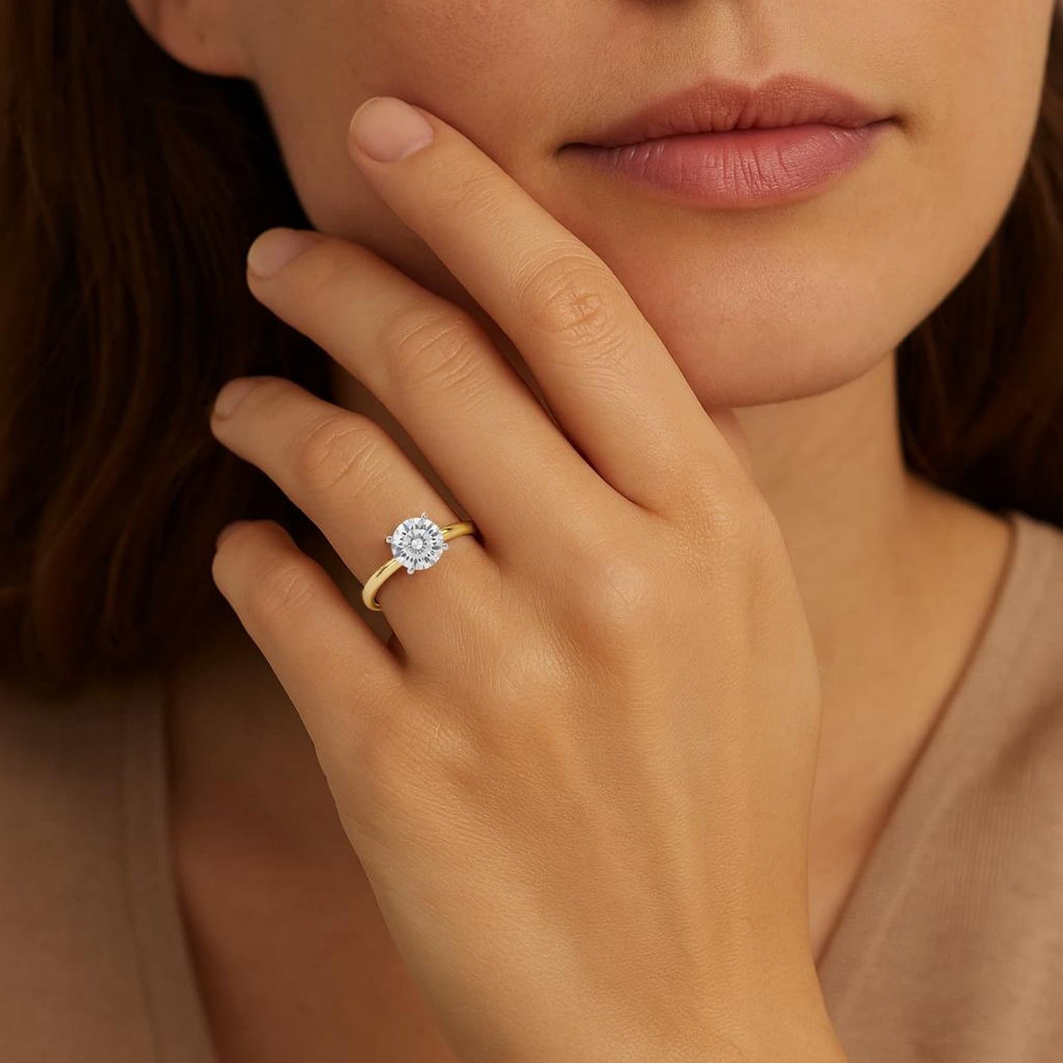 1 Carat Round Lab Grown IGI G/VS1 Diamond Solitaire Ring in 14K Yellow Gold view 4