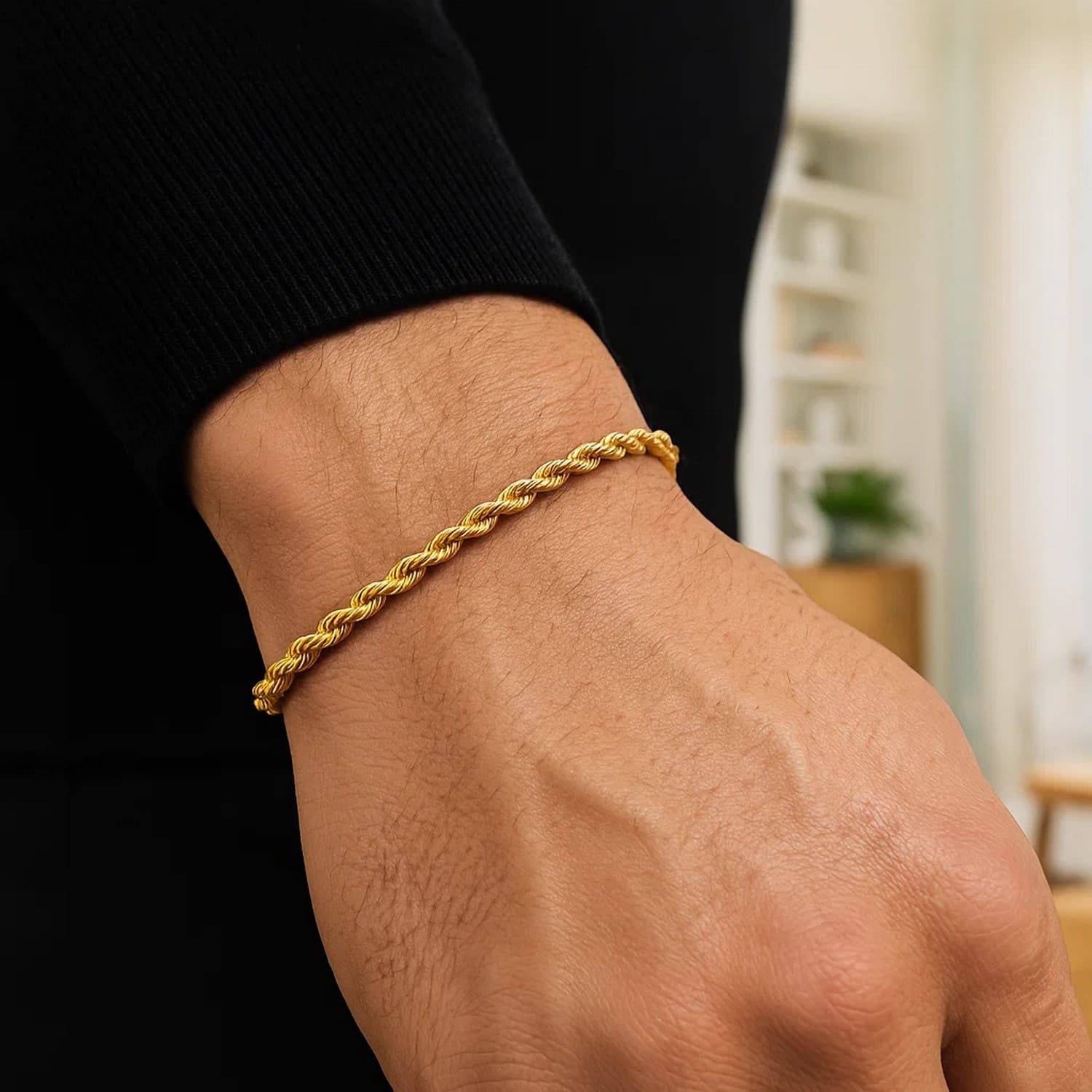 10k Yellow Gold Solid Diamond Cut Rope Bracelet (3.00 mm) view 6