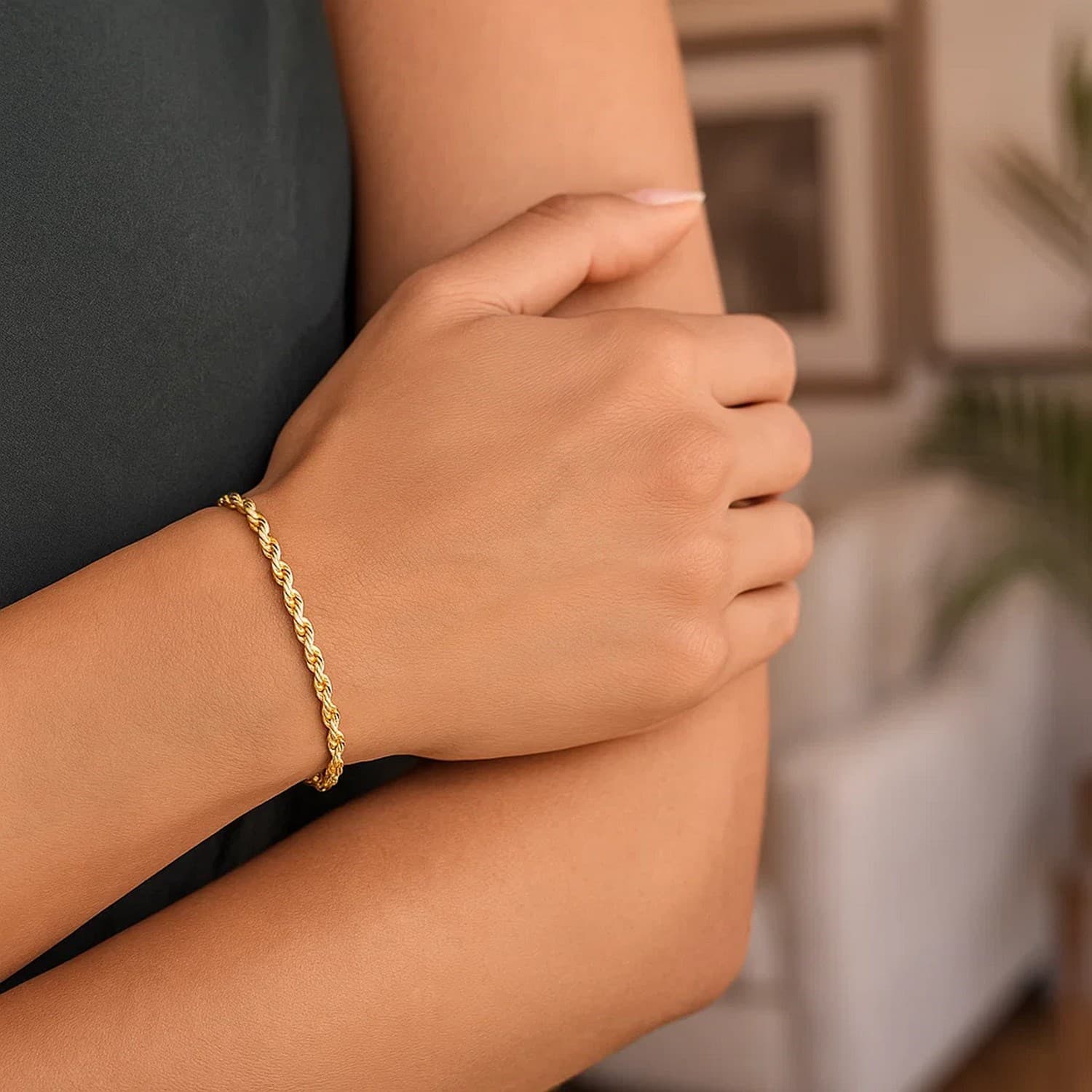 10k Yellow Gold Solid Diamond Cut Rope Bracelet (2.75 mm) view 6