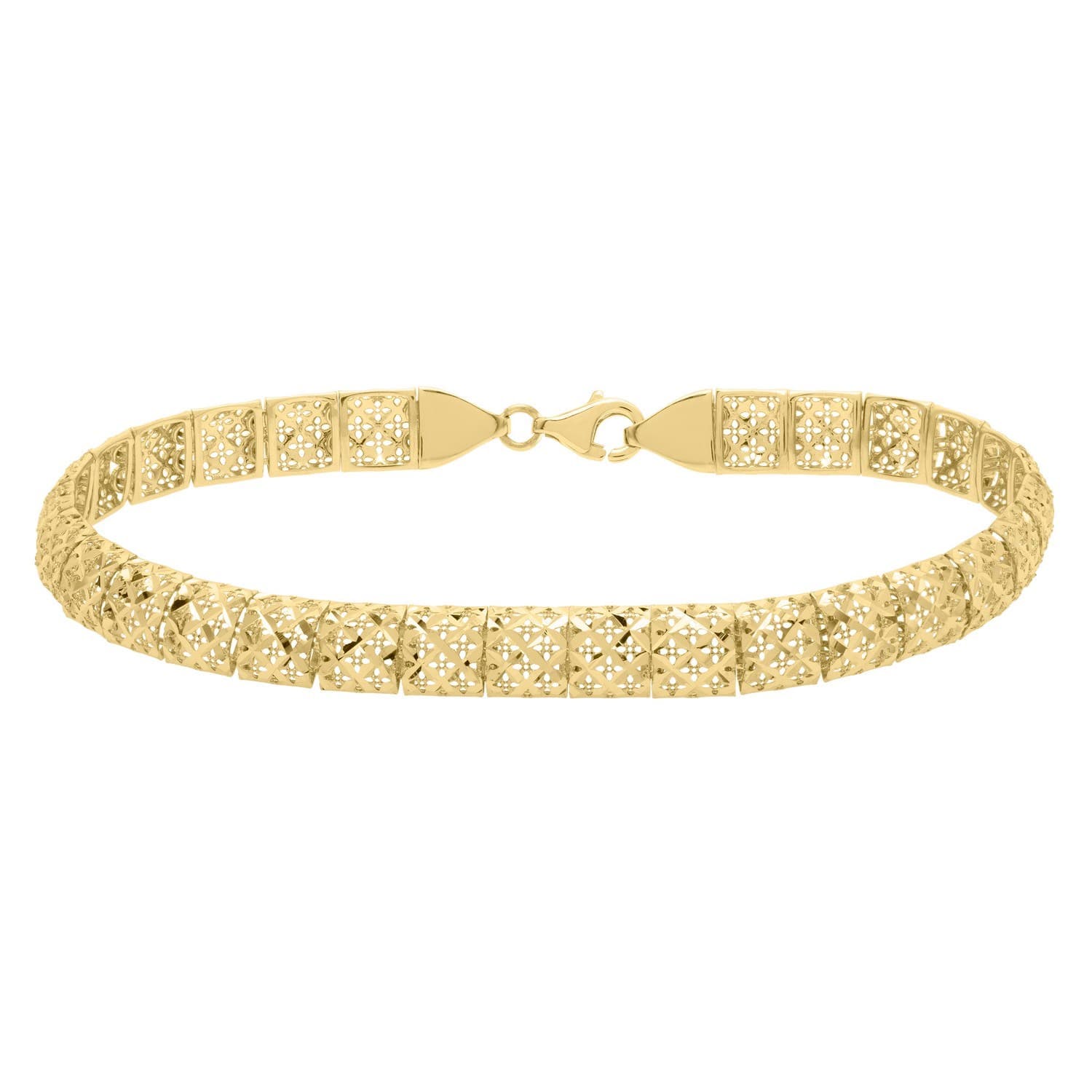 10K Yellow Gold Diamond Cut Square Link Bracelet view 3