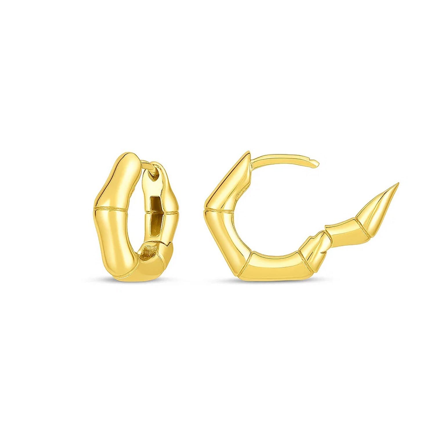 14k Yellow Gold Bamboo Huggie Hoops — alternate view