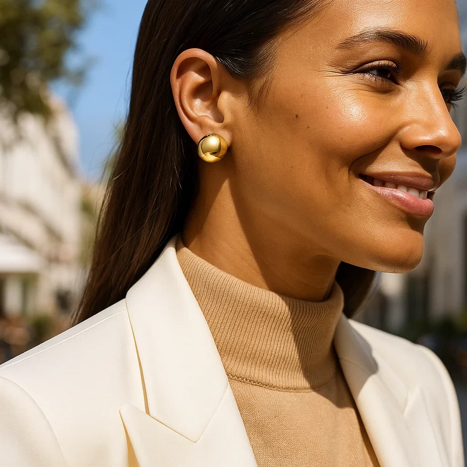 Puffed Up Button Stud Earrings in 14K Yellow Gold view 5